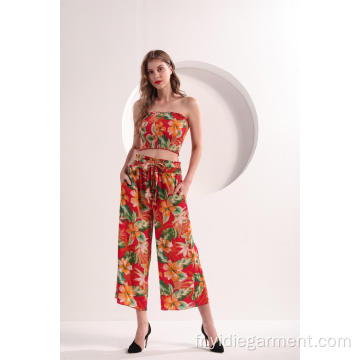 Pantalon large taille haute à imprimé floral pour femme